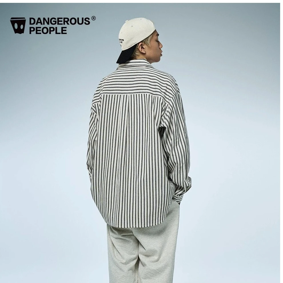 Dangerouspeople薛之谦dsp黑白条纹牛仔衬衣翻领外套潮流高级衬衫