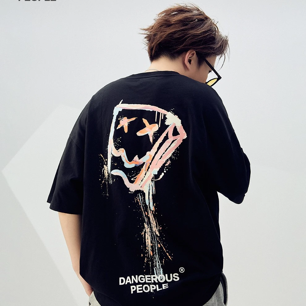 Dangerous people薛之谦dsp泼墨彩色纸袋人短袖T恤潮牌圆领情侣装