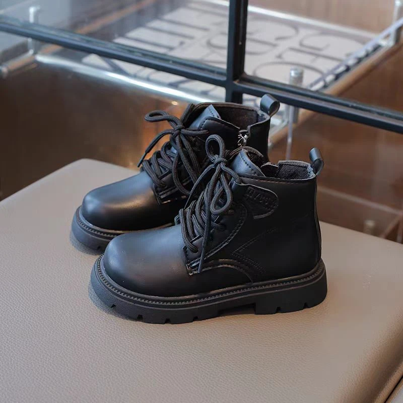 儿童2024冬季新款软底防滑短靴全皮面加绒男女童马丁靴623