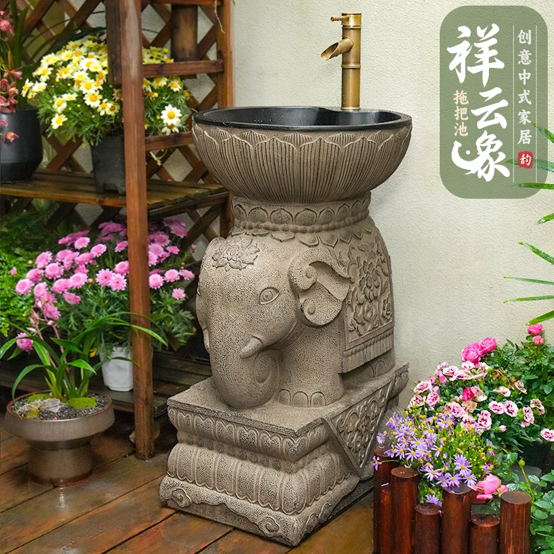 农村城市室内室外水池台盆户内外洗手池一体立柱洗手盆小象