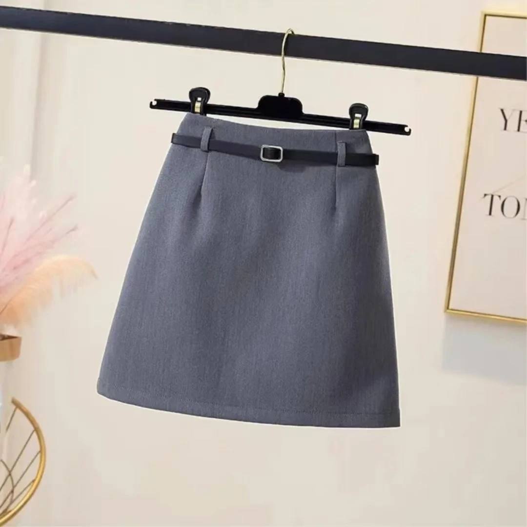 A58灰色2023秋冬高腰直筒半身裙气质显瘦中长款开叉一步裙