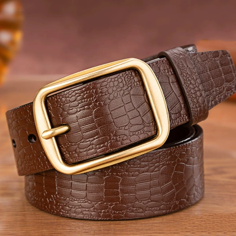 男士皮带真皮针扣牛皮青年简约鳄鱼纹商务正装潮年轻人牛仔裤腰带