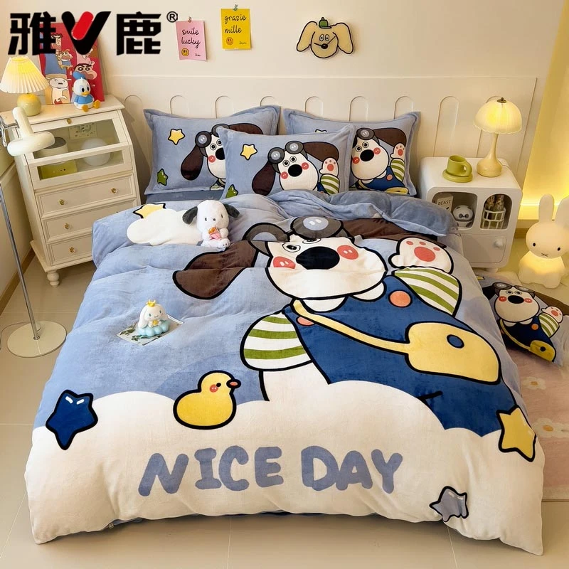 2024新款A类加厚牛奶绒大版印花四件套