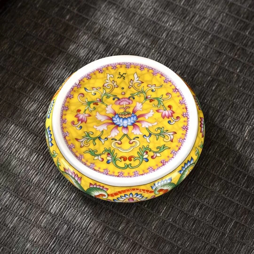 珐琅彩盖置盖托功夫茶杯垫花纹垫杯托盖复古家用摆件茶托壶托盖