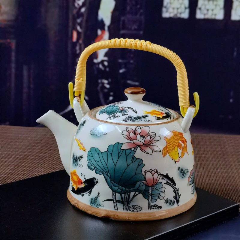 复古陶瓷泡茶壶酒店商用大容量提梁壶餐厅家用大号单壶老式凉水壶