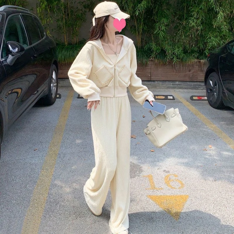 休闲时尚运动卫衣套装女秋季盐系穿搭御姐网红高级感阔腿裤两件套