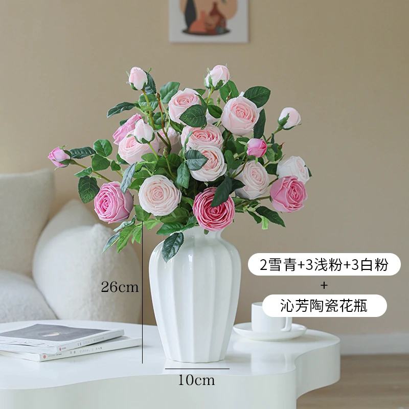 手感保湿玫瑰花仿真花高品质绢花假花客厅摆件餐桌花茶几装饰摆设