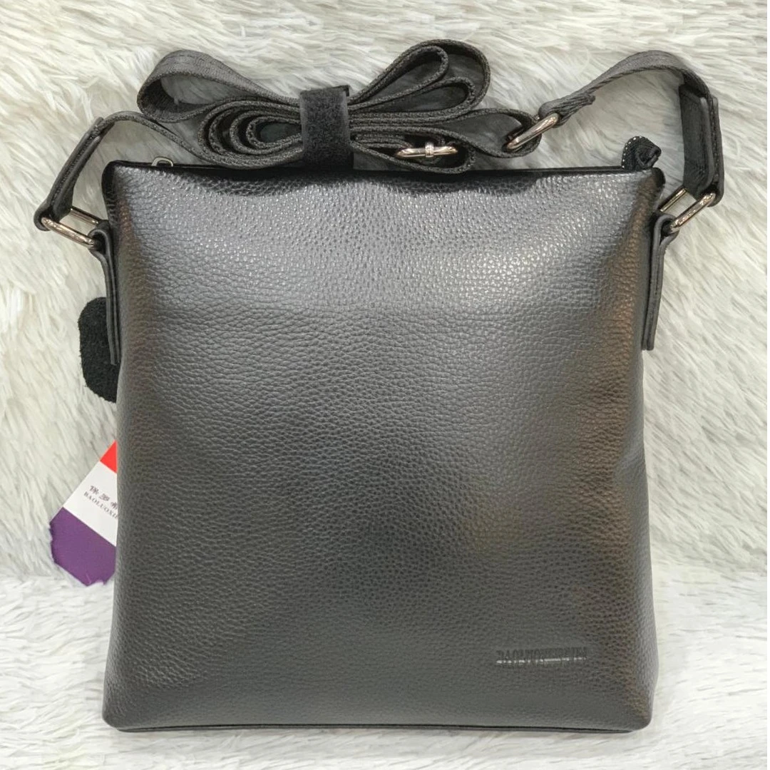 男士商务轻奢单肩包12521-2 黑色高端商务经典牛皮包时尚真皮软面