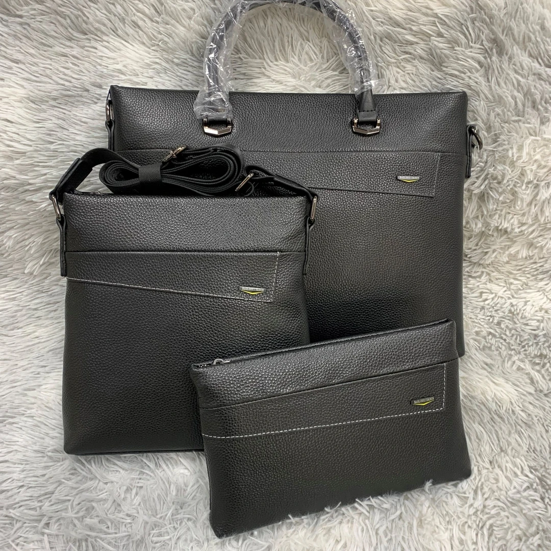 （买一送三）买12525-4送12525-2/12525-1加肩带男士黑色牛皮公文包