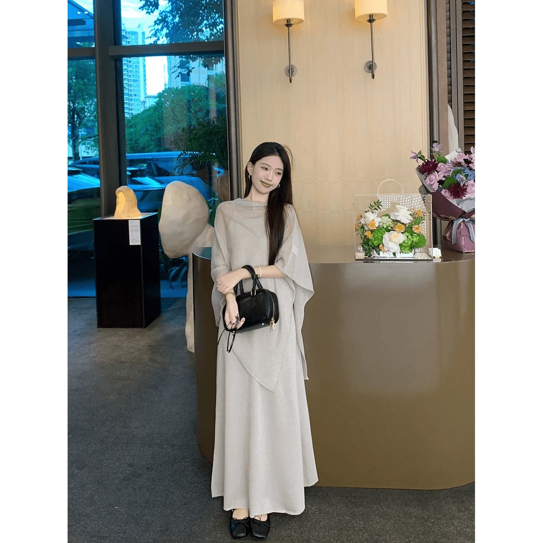 大方得体的慵懒风套装女夏季松弛感穿搭吊带连衣裙外搭罩衫两件套