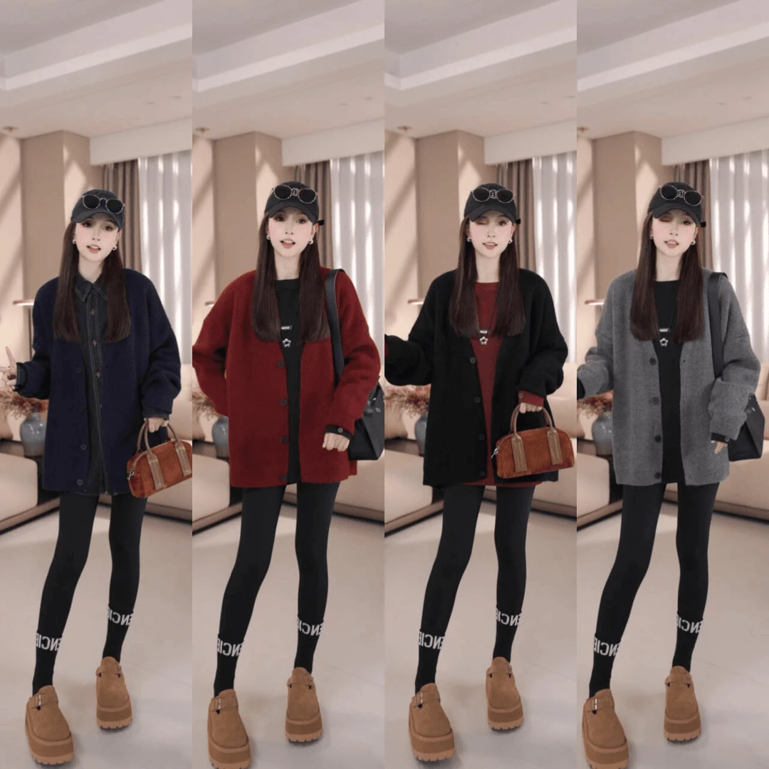 时尚复古长袖毛衣外套秋冬女2024新款慵懒风百搭显瘦针织开衫上衣