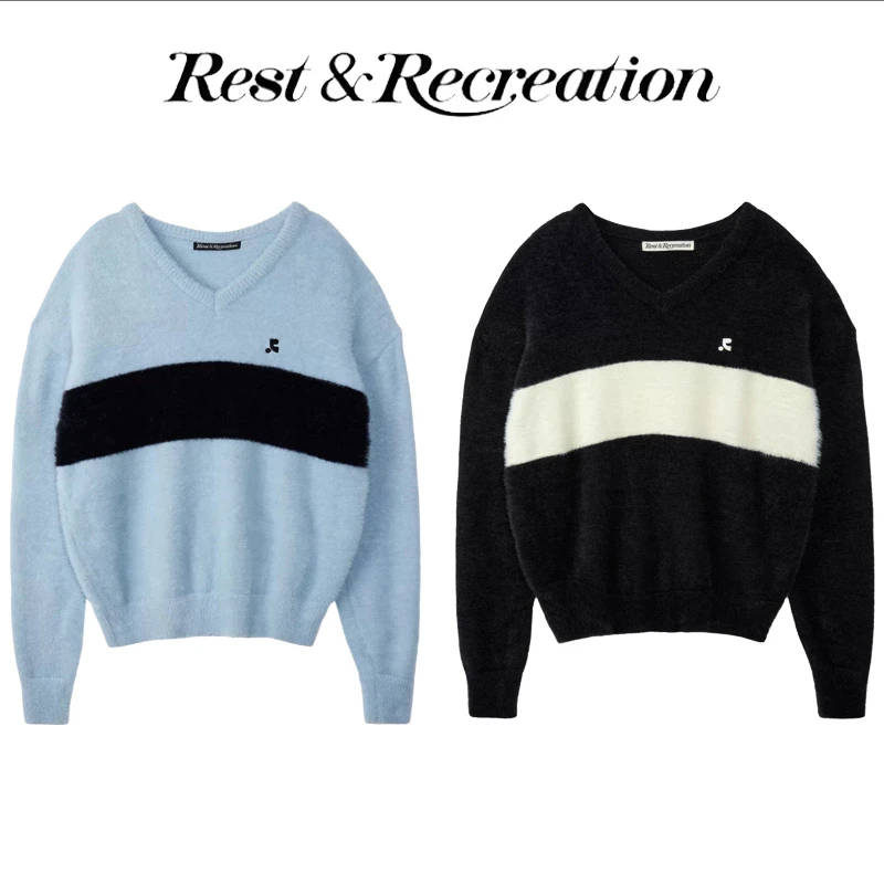 Rest And Recreation宽松V领毛衣针织衫上衣女秋冬百搭时尚圆领