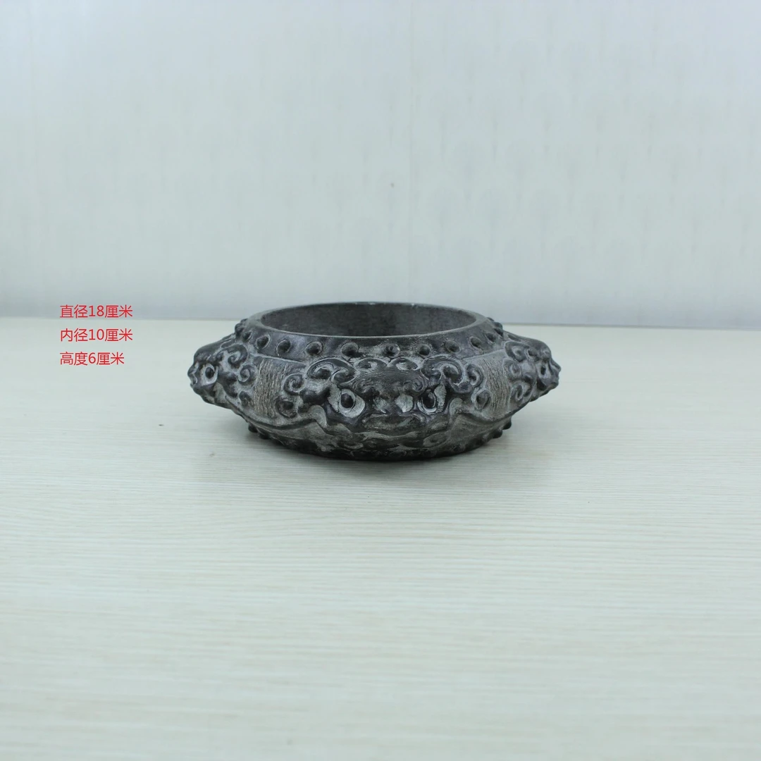 山西青石精美桌面摆件四兽头小石盆