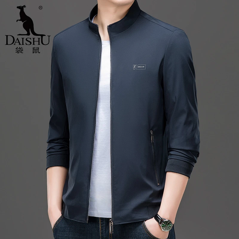 Dai Shu/袋鼠春秋季百搭男士中年薄款商务立领夹克外套