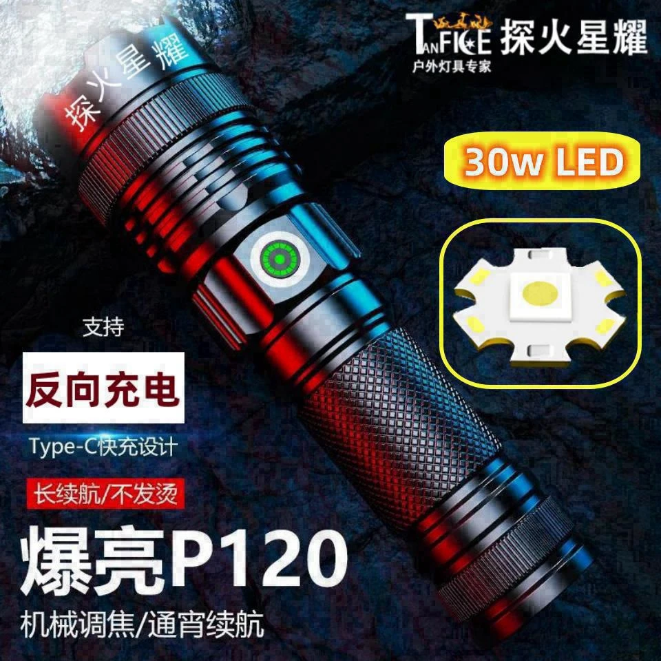 升级款T41白激光手电筒伸缩便携强光可充电超亮户外远射无极调光