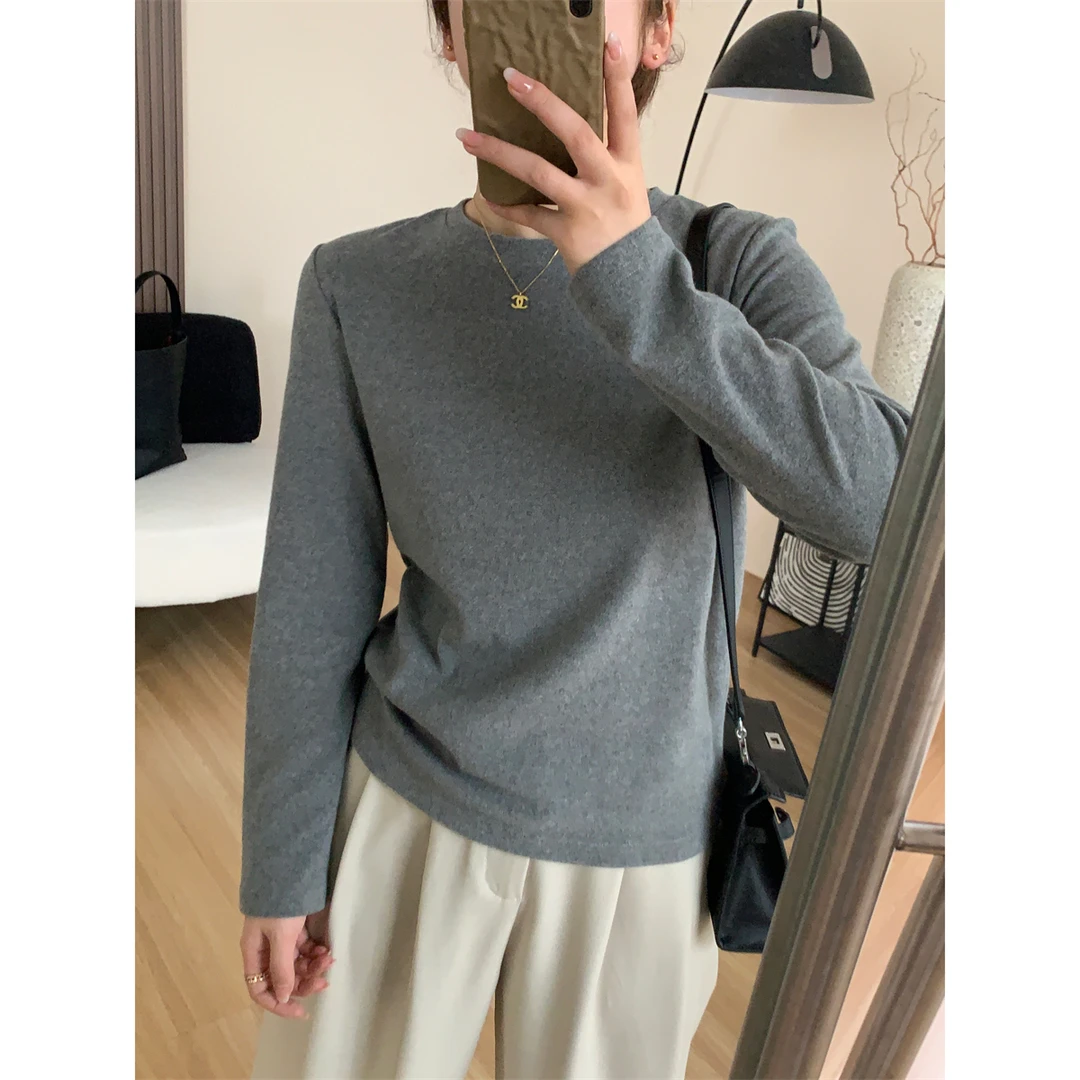 JMHH【磨毛】简约百搭基础磨毛长袖T恤女秋冬宽松显瘦内搭套头上衣