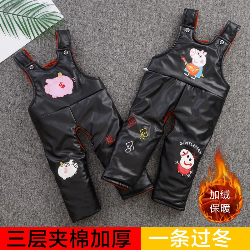 儿童防风裤宝宝绒裤子女童小孩防水外穿加绒加厚小童秋冬背带棉裤