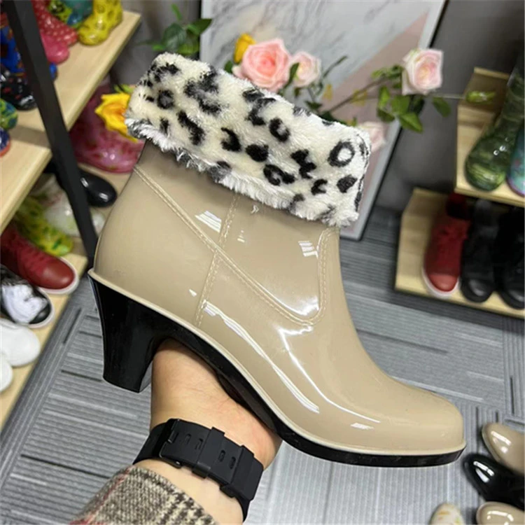 加棉保暖中筒高跟雨鞋 显高显瘦时尚水鞋 工厂直销套鞋 防滑水鞋