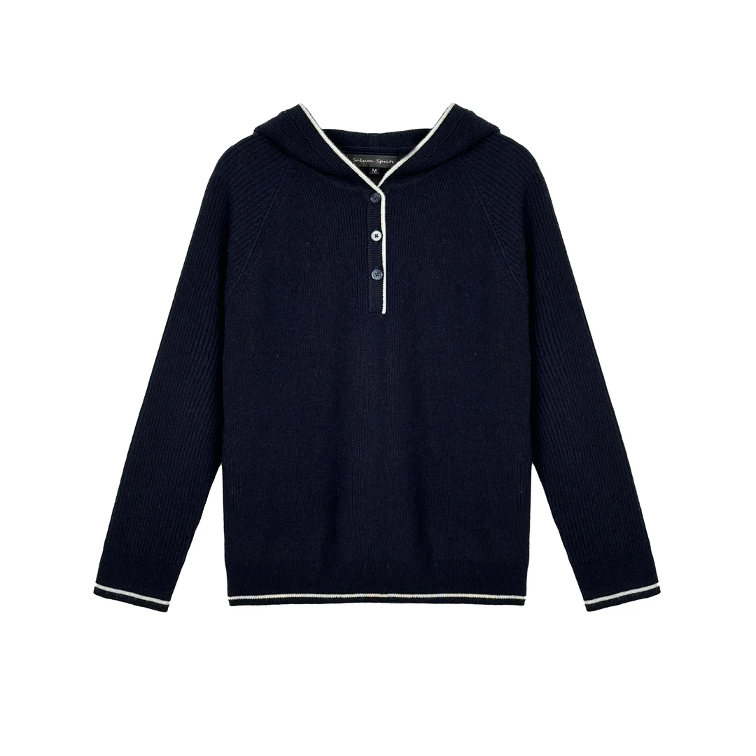 亮樱子LQWG9292秋冬新品简约运动款连帽针织长袖拼色毛衣