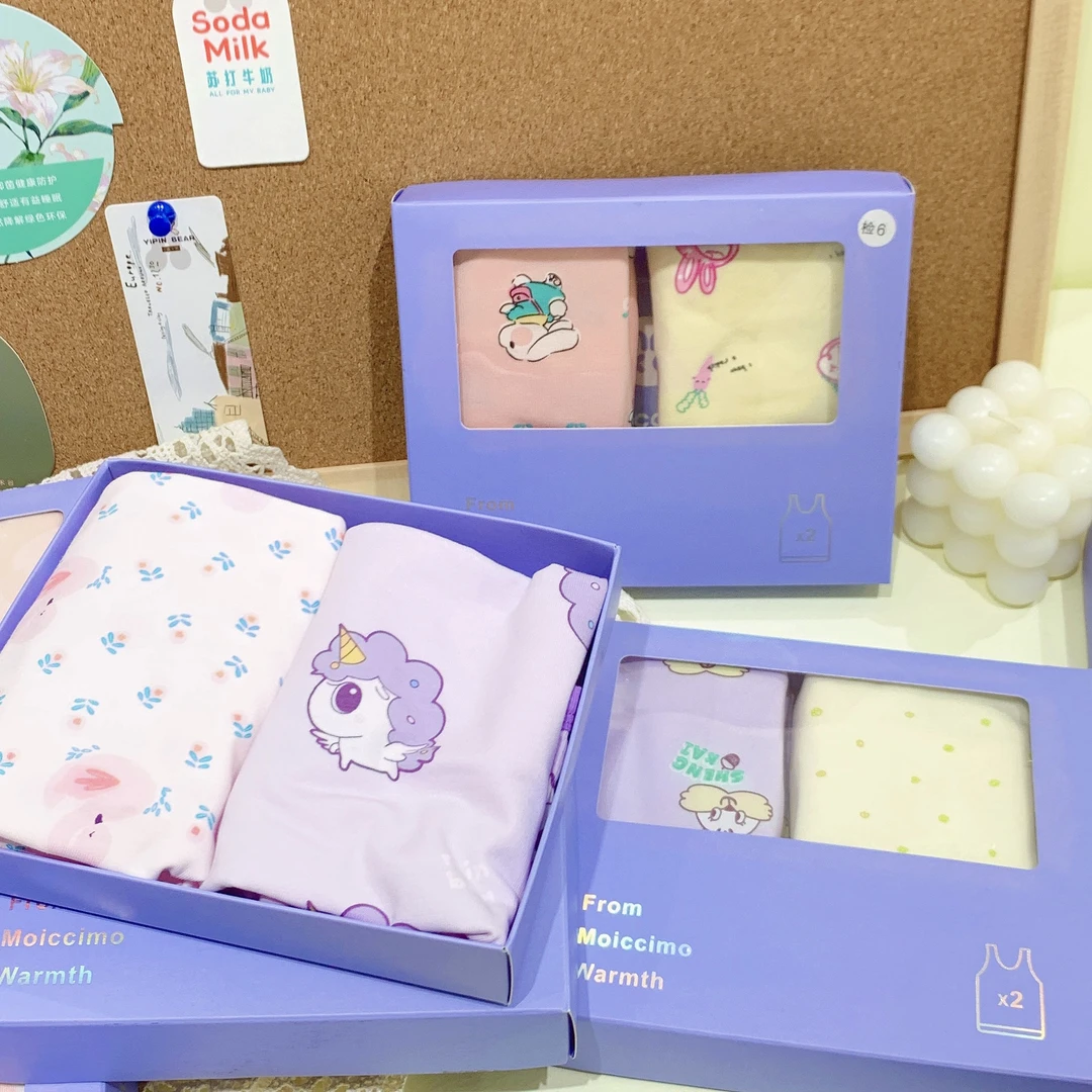 洹彩女童背心儿童背心莱卡女童可爱卡通装盒装背心