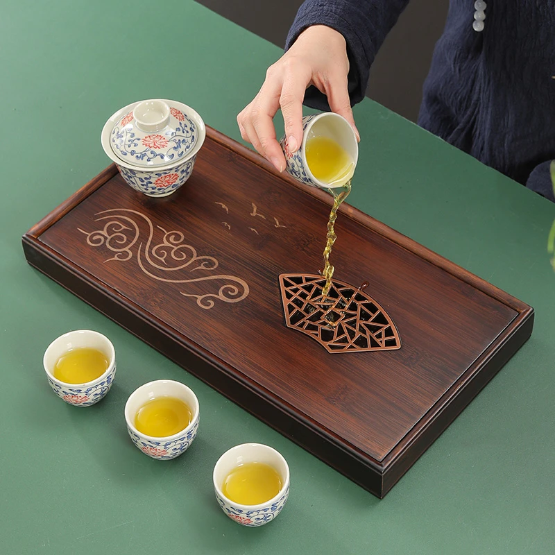 九竹留月大茶盘40*21家用简约轻奢竹制储水干泡盘新中式茶托盘