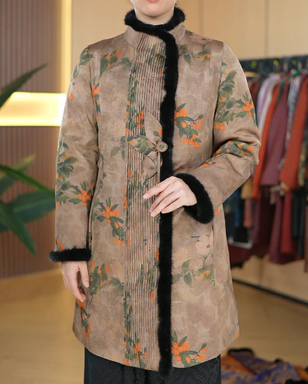 好柿成双·新款国风中长款羽绒服2-2299