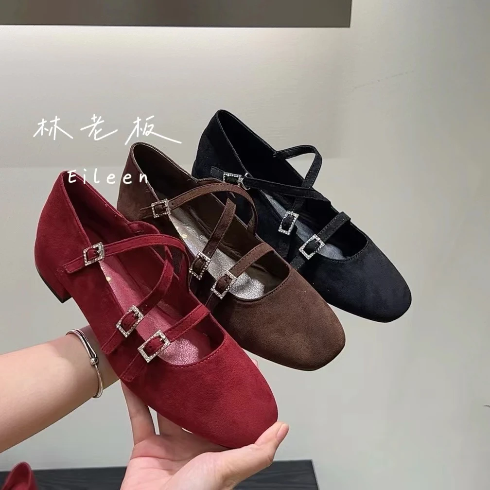 韩版三带小众设计浅口粗跟玛丽珍女鞋百搭复古休闲低跟鞋单鞋