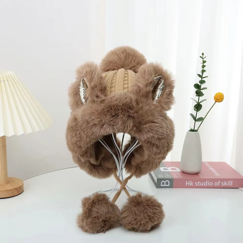 可爱狐狸耳朵加厚防寒保暖大毛领雷锋帽