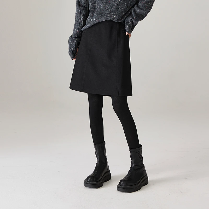 索菲丝尔【雅丹风】高腰显瘦毛呢短裙2024冬季百搭a字半身裙446810