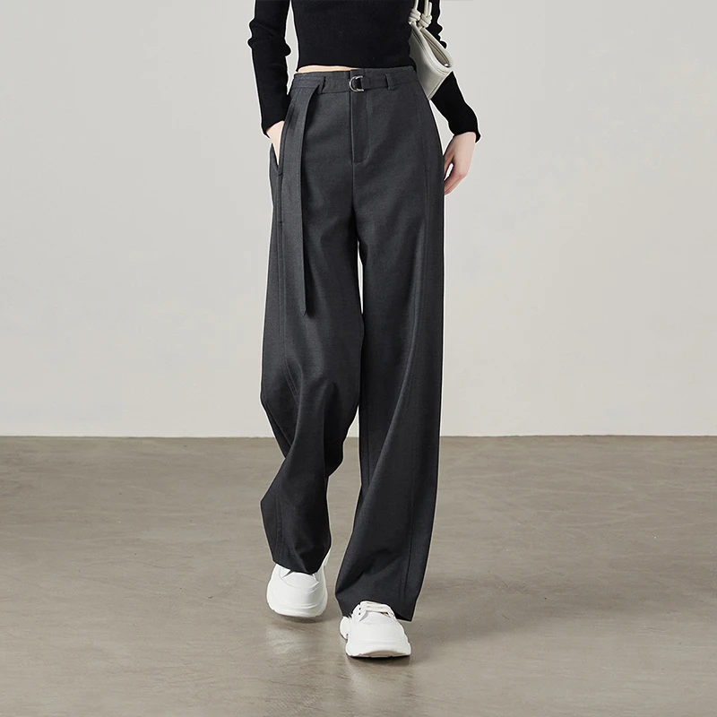 索菲丝尔【垂感直筒拖地裤】2024春秋宽松高腰阔腿休闲裤子女411121