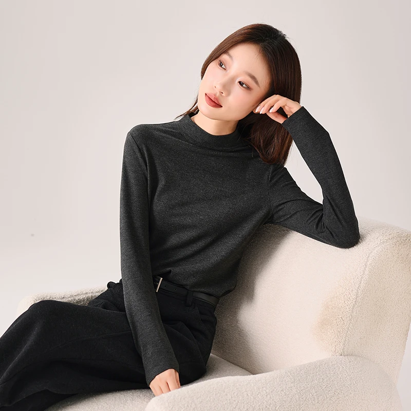 索菲丝尔简约通勤打底衫女2024冬季纯色白色打底内搭中长款447007
