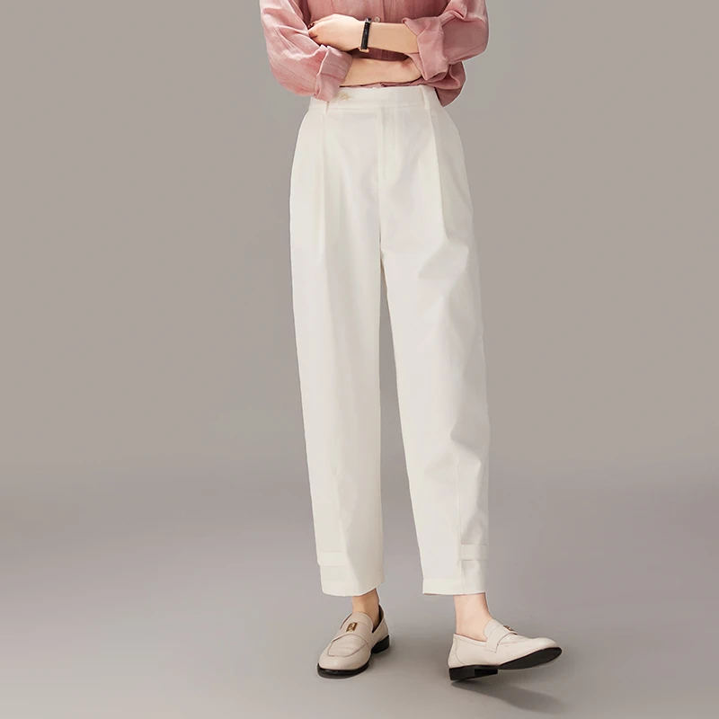 索菲丝尔棉麻哈伦裤女2024新品秋季显瘦百搭休闲裤子女白色411075