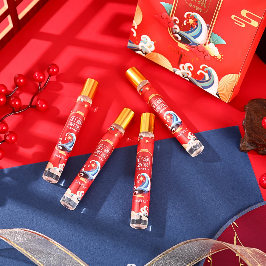 红颜新氛香水套盒男女通用香水滚珠花香新年限定版礼盒装持久留香