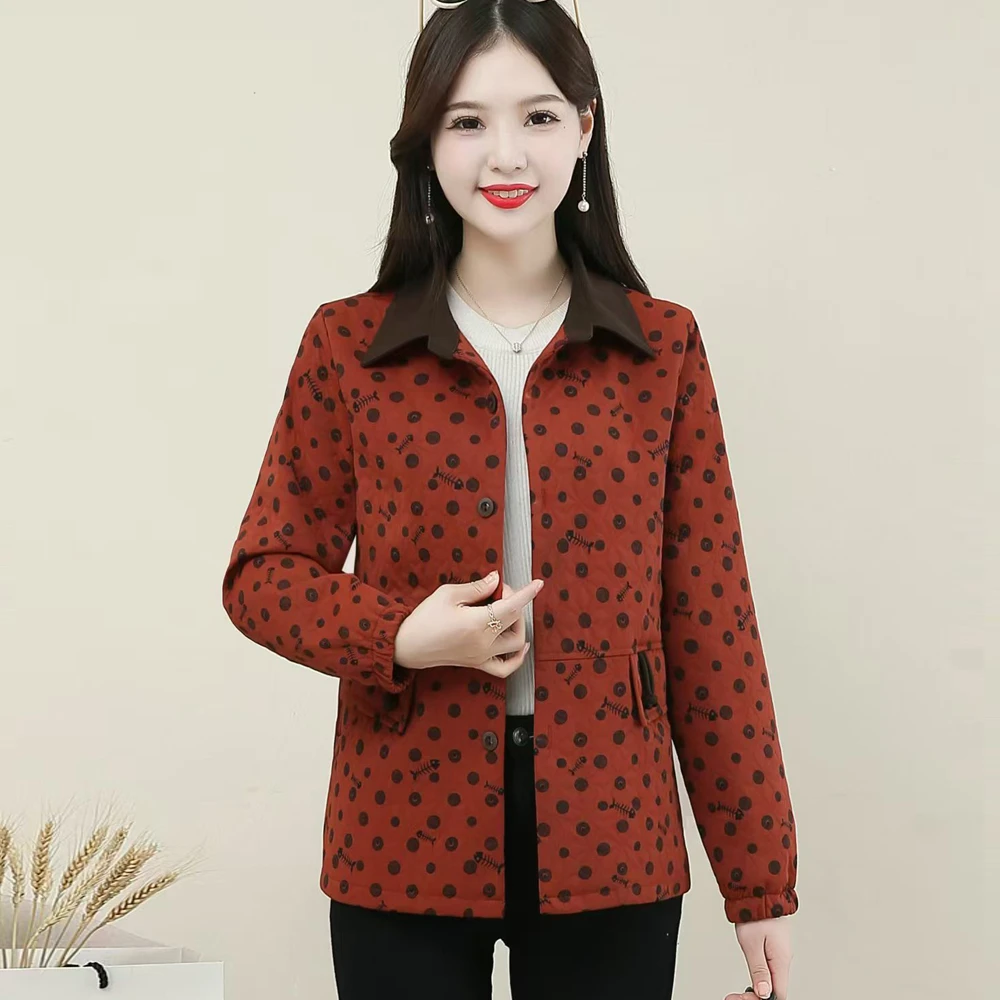 妈妈装休闲上衣外套女2024春秋新款洋气百搭印花上衣显瘦中年外套