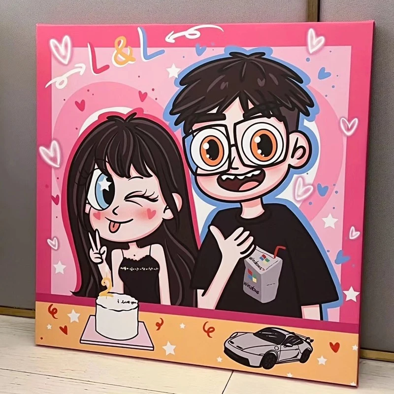 照片定制 星蝶公主装饰画 卡通漫画手绘头像 生日结婚纪念日礼物