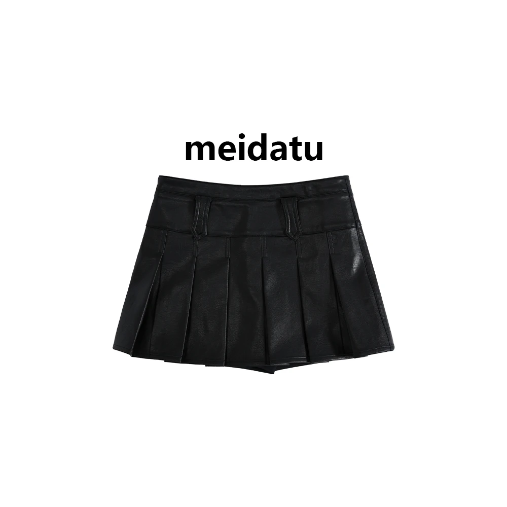 美哒兔（丝滑摩卡）复古压褶低腰裙裤（bk2649-5）