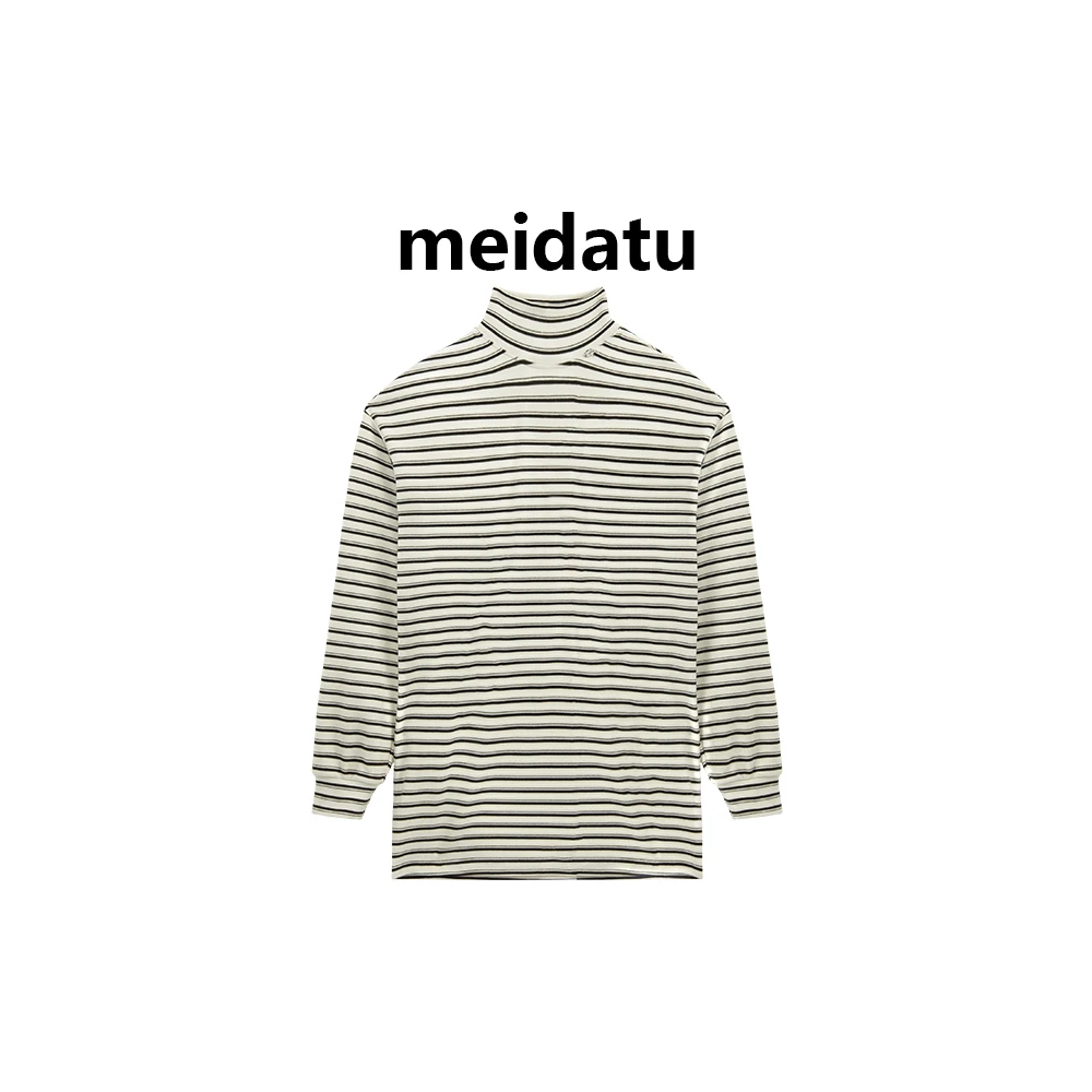 （清版）（软糯条纹）冬季中高领宽松条纹加绒上衣（bk3333-5）