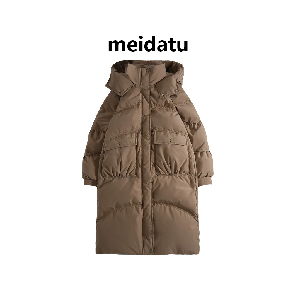 美哒兔（冬日暖炉）双口袋连帽长款羽绒服（bd976）
