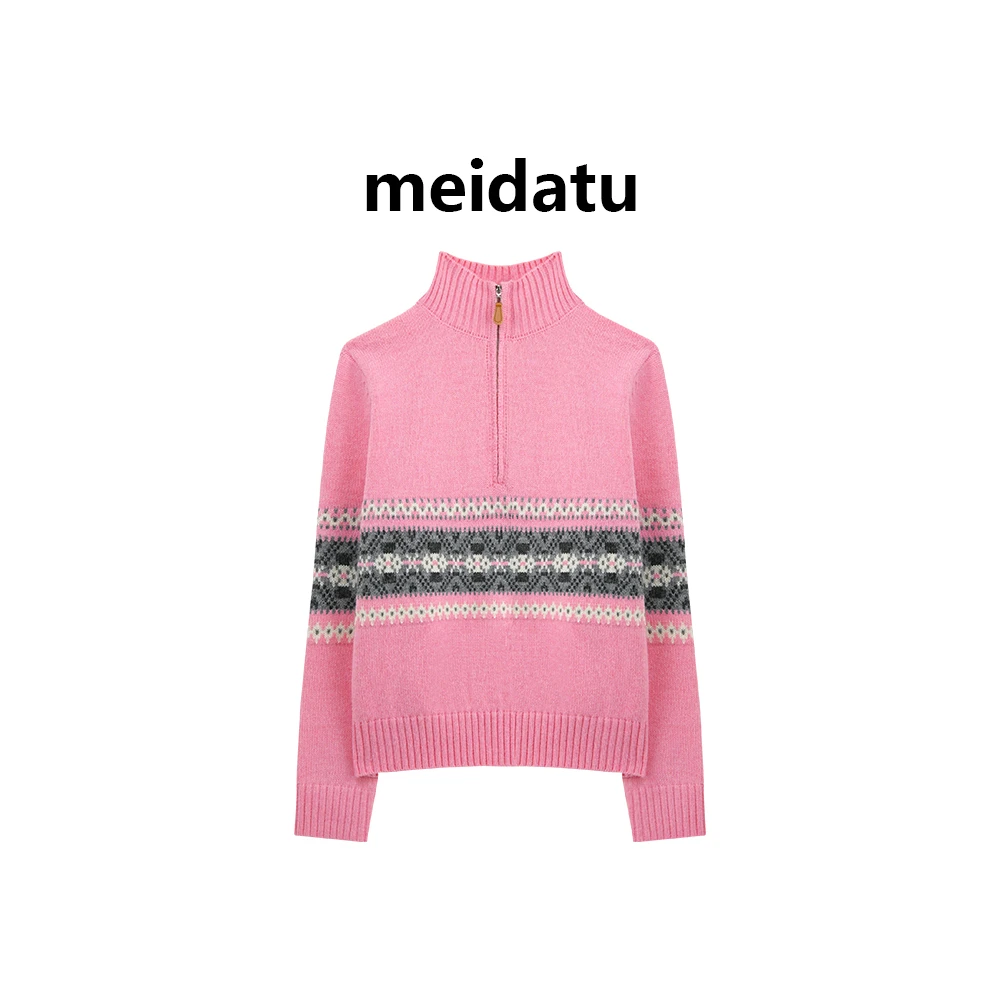 美哒兔清版（粉雾日落）重工提花半拉链毛织上衣（bm1495-9）