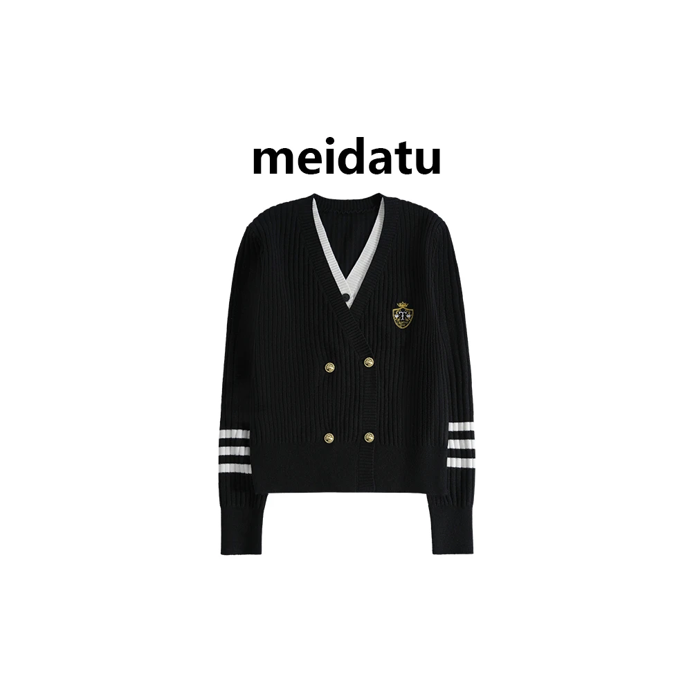 美哒兔清版（美高优等生）学院风三杠双排扣钉标假两件开衫bm1288-H