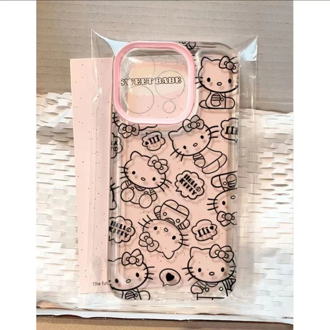线稿kt猫适用苹果15pro/14手机壳11iphone13女12小米vivo华为oppo