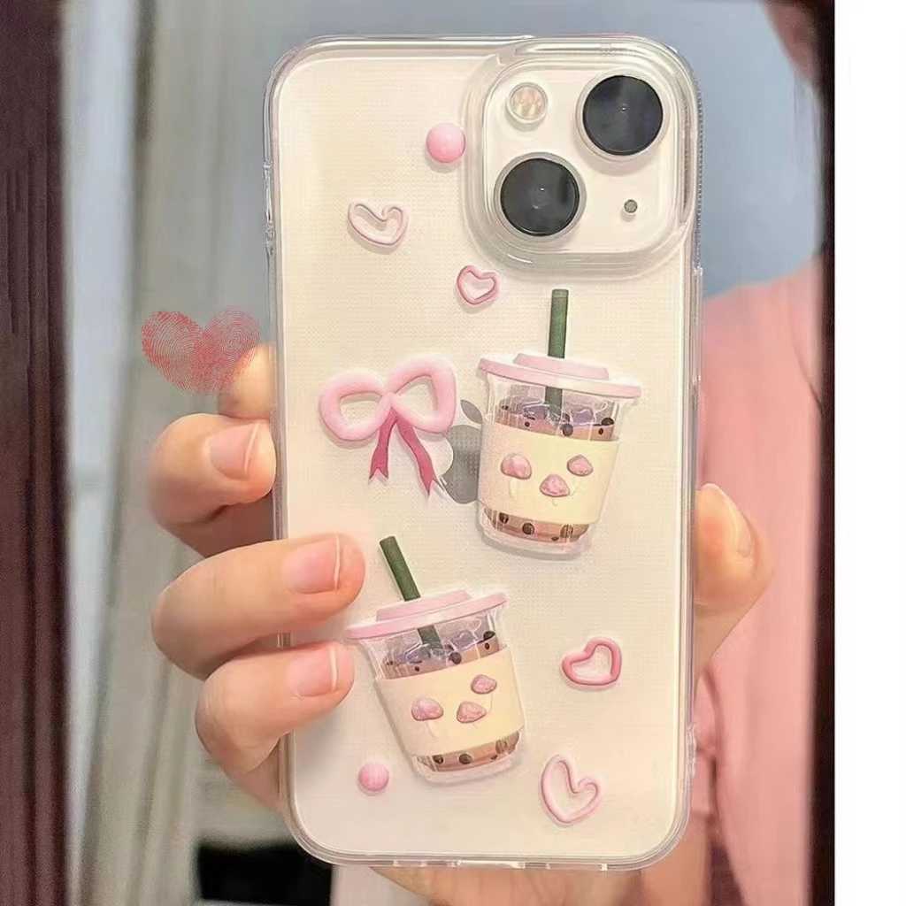 爱心奶茶适用苹果15pro/14手机壳11iphone13女12小米vivo华为oppo