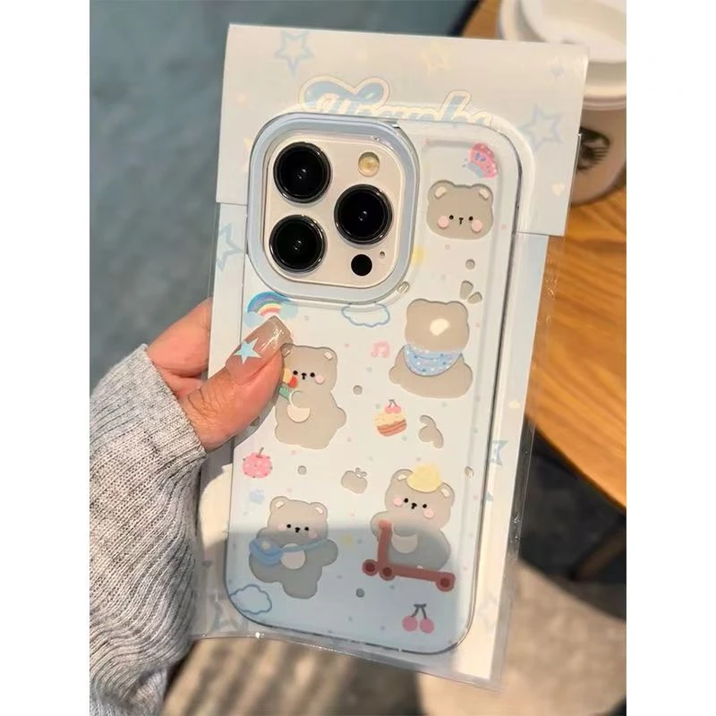 滑板小熊适用苹果15pro/14手机壳11iphone13女12小米vivo华为oppo