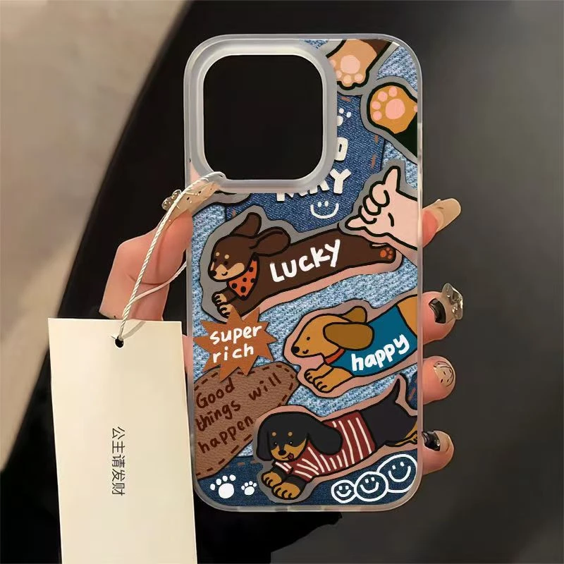 布艺腊狗适用苹果15pro/14手机壳11iphone13女12小米vivo华为oppo