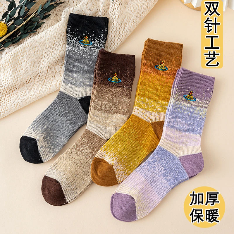 双针袜子女中筒袜纯棉袜秋冬季堆堆袜加厚保暖女袜长筒袜女士长袜