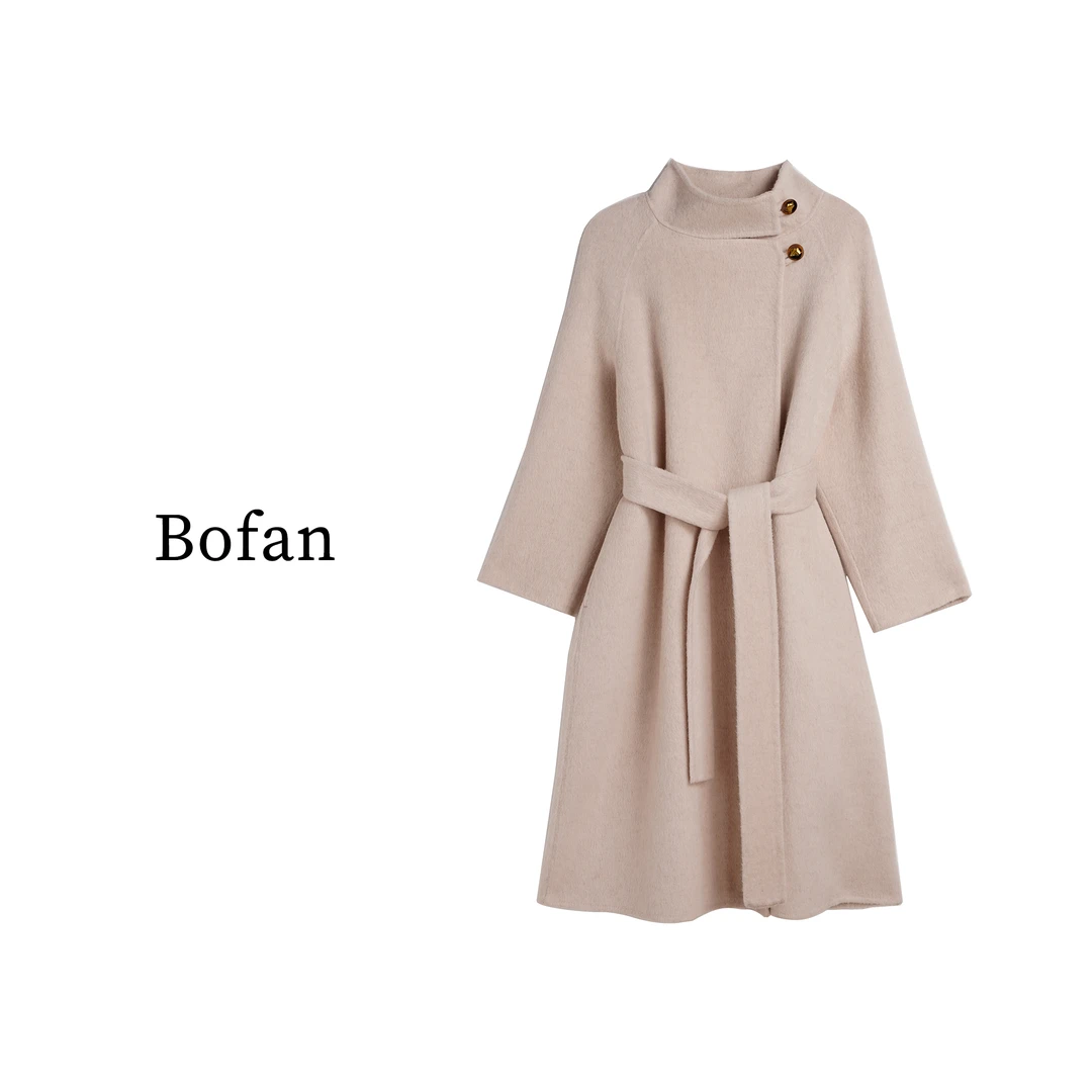 【美好期待】博梵骆驼绒桑蚕丝设计感双面呢大衣气质长款BFYRDY8810