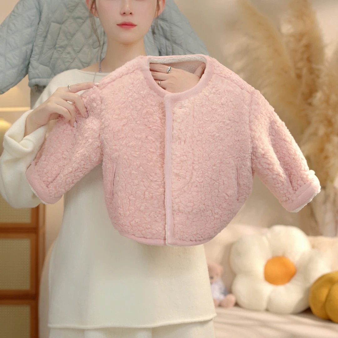 【小言】女童韩版羔羔毛外套加绒加厚2025冬季新款洋气毛毛外套短款