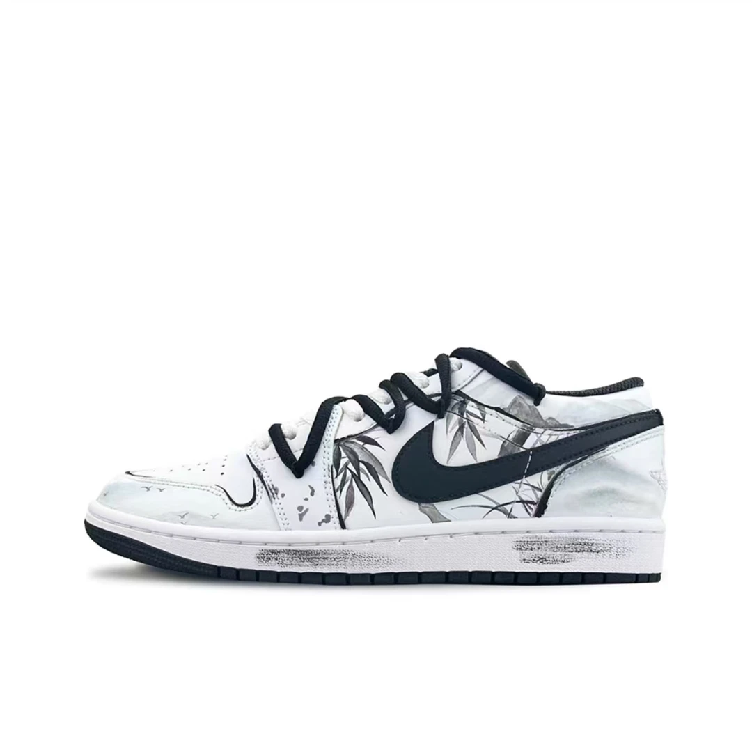 【定制球鞋】 Jordan Air Jordan 1 灰雅山水 国潮泼墨 复古篮球鞋