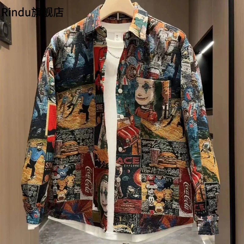 Rindu秋季美式潮牌时尚衬衫男士痞帅潮流百搭宽松休闲外套上衣男