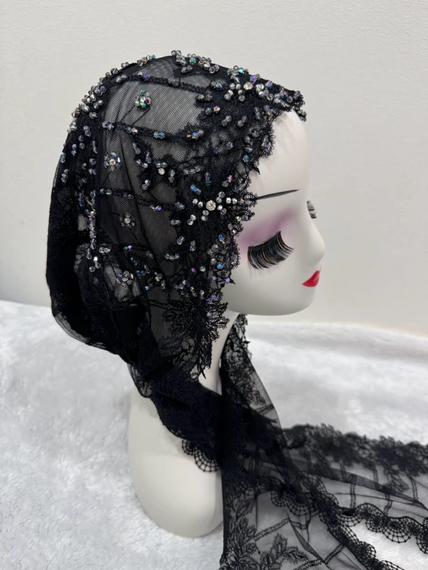 SM品牌高端定制时尚百搭重工刺绣串珠披肩款黑色